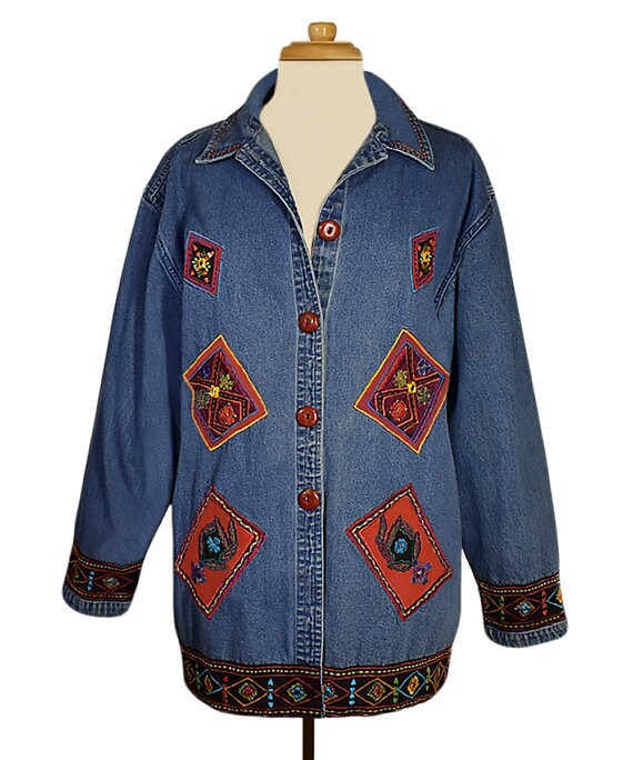 Embroidered Jean Jacket, Denim Jacket- Denim Coat… - image 3