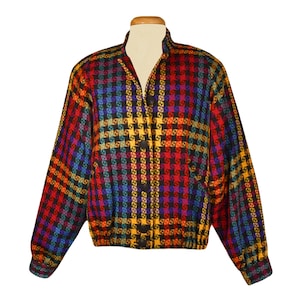 Vintage Doncaster Jacket- Colorful Retro Jacket- Striped Jacket- Colorful Plaid Coat- Red Yellow Blue Jacket- Bright Womens Coat Size 10