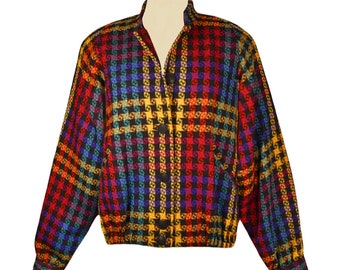 Vintage Doncaster Jacket- Colorful Retro Jacket- Striped Jacket- Colorful Plaid Coat- Red Yellow Blue Jacket- Bright Womens Coat Size 10