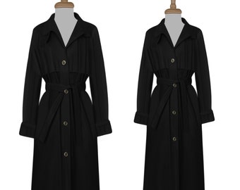 Womens London Fog Trench Coat- Winter Coat Women- Vintage Trench Coat- Maxi/Midi Coat- Long Black Coat- Long Raincoat- Water Repellent Coat