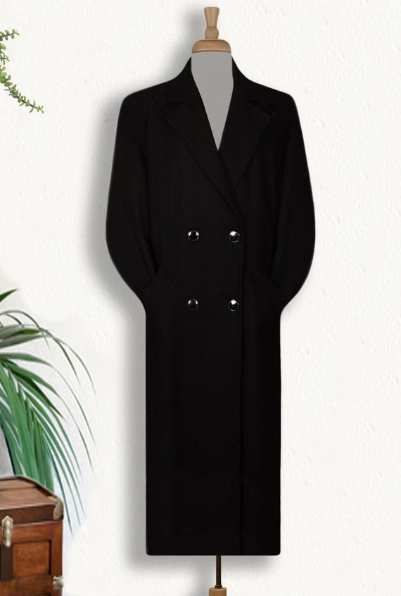 Vintage Wool Coat- Maxi Coat- Long Black Coat- Wi… - image 4