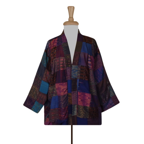 Silk Kimono Jacket Womens, Patchwork Jacket, Plus… - image 2