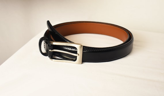 Black Leather Belt- Black Belt- Silver Buckle Bel… - image 5