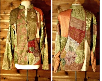 Chaqueta de retazos para mujer, chaqueta hippie, chaqueta boho, chaqueta floral, chaqueta festivalera, chaqueta bordada, chaqueta boho, flashback vintage