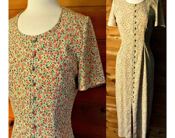 Casual Corner Dress- Vintage Floral Midi Dress- Petite Floral Dress- Antique Flower Dress- Size 6 Floral Dress- Vintage Retro Tea Dress