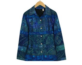 Boho Jacket Women- Blue Silk Jacket- Womens Embroidered Silk Jacket- Silk Beaded Jacket Cotton Lining- Silk Embroidered Jacket Blue Green