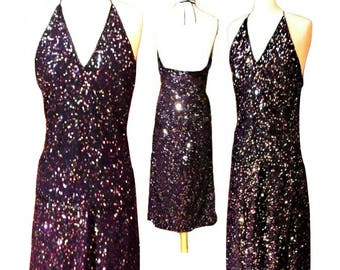 Womens sequin dress, maxi dress, cocktail dress, party dress, long dress, halter top, women's skirt, backless, halter dress, vintage