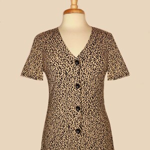 Vintage leopard print dress, button down cheetah print midi dress, casual slinky animal print lightweight summer dress long leopard dress