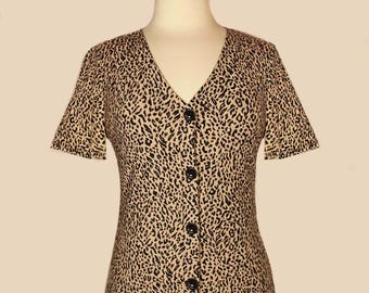 Vestido vintage con estampado de leopardo, vestido midi con estampado de guepardo y botones, vestido informal ceñido y ligero con estampado animal para verano, vestido largo de leopardo.