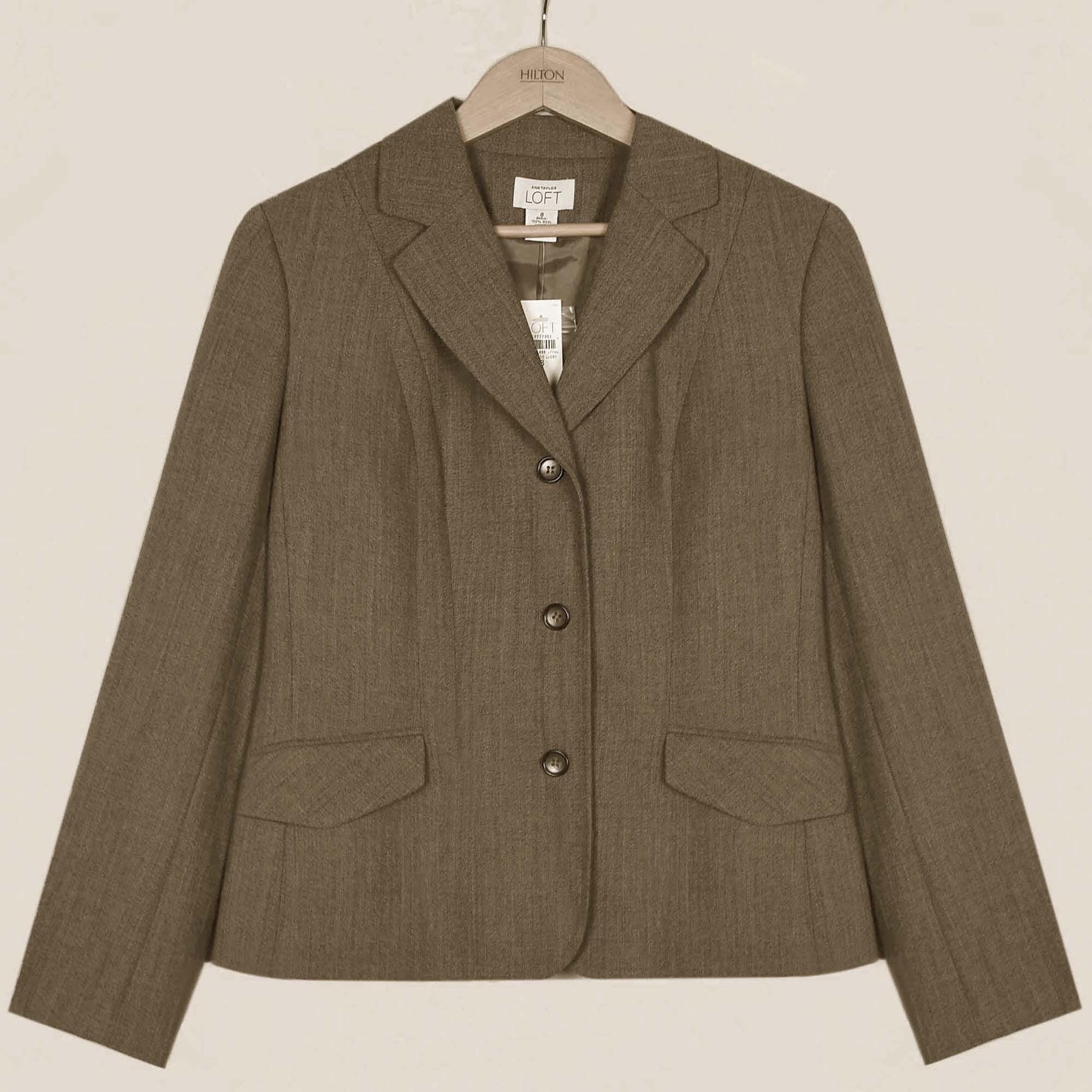 Ann Taylor, Ann Taylor wool jacket deadstock new with tags, dressy wool beige/grey Loft coat, button down front, brown lining, hand pockets, size 8