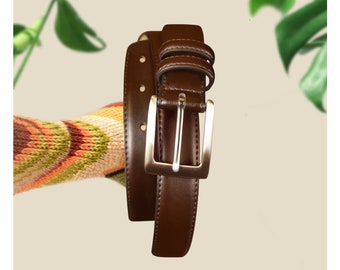 Brown Leather Belt- Brown Belt- Leather Belt- Silver Buckle Belt- High Waist Leather Belt- Women's Belt- Dressy Belt- Pants Belt | 40