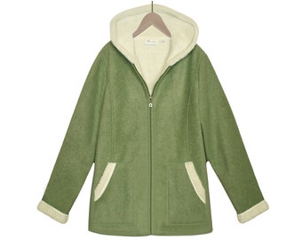 Denim & Co sherpajas - groene sherpahoodie - sherpajas - sherpahoodie - gevoerde hoodie sherpa - fleece sherpahoodie - fleece parka