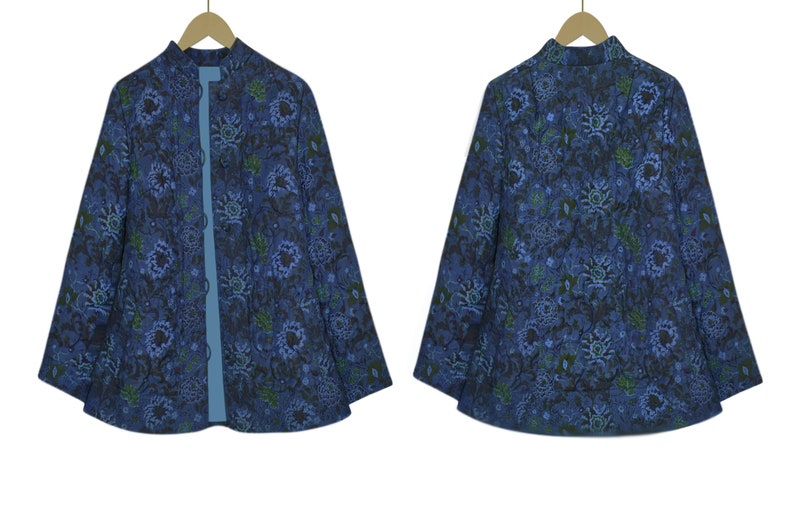 Blue Jacket Quilt Coat Floral Quilted Jacket Vintage Women/'s Quilted Jacket Quilt Jacket Women Quilted Jacket Blue Quilted Jacket