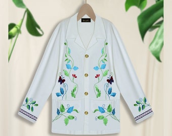 Denim & Co-jasje - wit spijkerjack - geborduurd spijkerjack - wit spijkerjack - bloemen spijkerjack - bloemen spijkerjack Katoenen spijkerjack