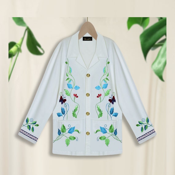 Embroidered white cheap denim jacket