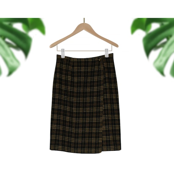 Womens Wool Skirt- Brown Plaid Skirt- Short Wool … - image 1