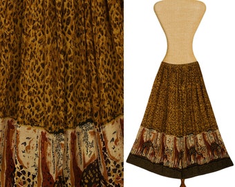 Womens Long Skirt- Boho Skirt- Tapestry Skirt- Hippie Skirt- Maxi Skirt- Ethnic Leopard Print Skirt- Peasant Skirt- Festival Bohemian Skirt
