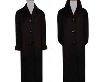 Vintage Long Black 40s 50s Coat- Formal Coat- Long Maxi Coat- Black Overcoat- Evening Coat- Plus Size Coat- Oversize Long Black Dress Coat