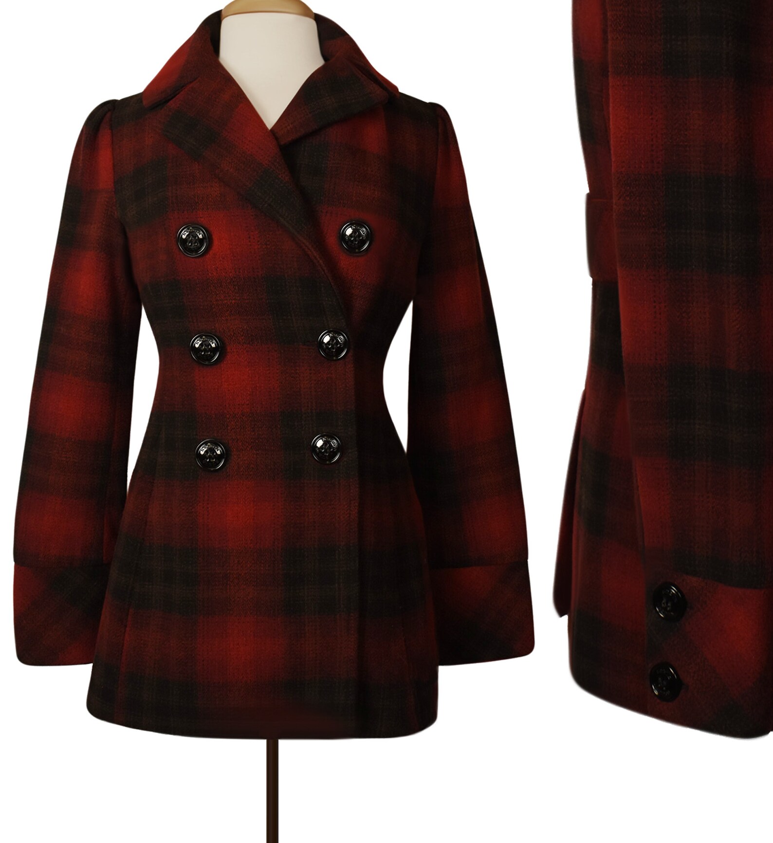 Women's Coat Women's Jacket Vintage Pea Coat Buffalo Plaid Blazer