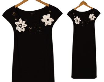 Vintage Schwarzes Kleid - Damen Kleid - Schwarzes Kleid - Perlenkleid - Partykleid - Gerade Schwarzes Kleid - Empfang Kleid - Schwarzes Abendkleid - M