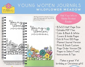 LDS Young Women Journal Planners, 2023 Theme, Printable and Editable PDF Files, Ready to Print or Customize, Digital Download