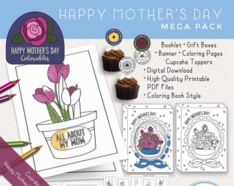 Mother's Day Printable Mega Pack: Booklet, Gift Boxes, Banner, Coloring Pages, Cupcake Toppers [Digital Download]