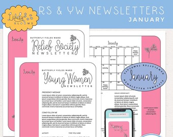 LDS Newsletter Template for January, Relief Society & Young Women, Editable PDF, MS Word Templates, Canva [Digital Download]