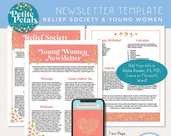 LDS Newsletter Templates for Relief Society & Young Women, Edit in Adobe Reader, Canva, Microsoft Word, PS, PSE [Digital Download] Peach