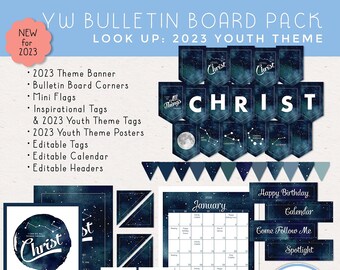 2023 YW Bulletin Board, LDS Youth Theme: All Things Through Christ, Banner, Calendar, Headers, & Tags More! [Instant Download] Look Up