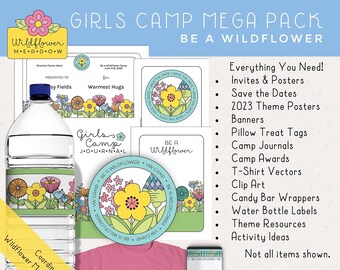 LDS Girls Camp Mega Pack, Be a Wildflower, Posters, Tags, Journals, T Shirt Vectors, Candy Bar & Water Bottle Labels [Digital Download]