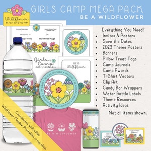 LDS Girls Camp Mega Pack, Be a Wildflower, posters, tags, tijdschriften, T-shirtvectoren, etiketten snoepreep en waterfles [digitale download]