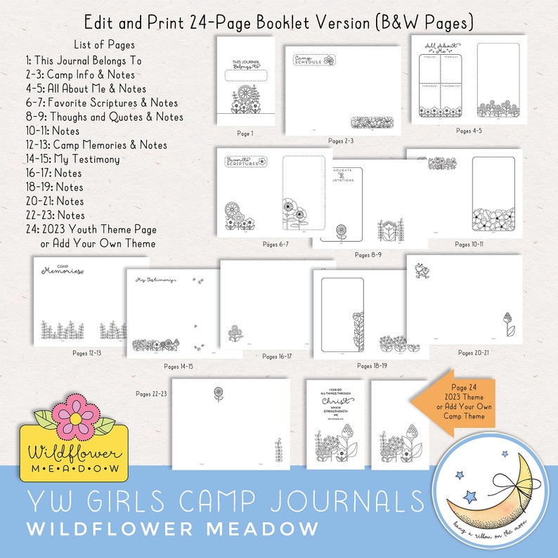 LDS YW Girls Camp Printable Journals, Young Women Booklet, Editable PDF ...