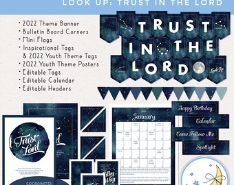 2022 YW Bulletin Board, LDS Youth Theme: Trust in the Lord, Banner, Calendar, Headers, Tags and More! [Printable Instant Download] Look Up