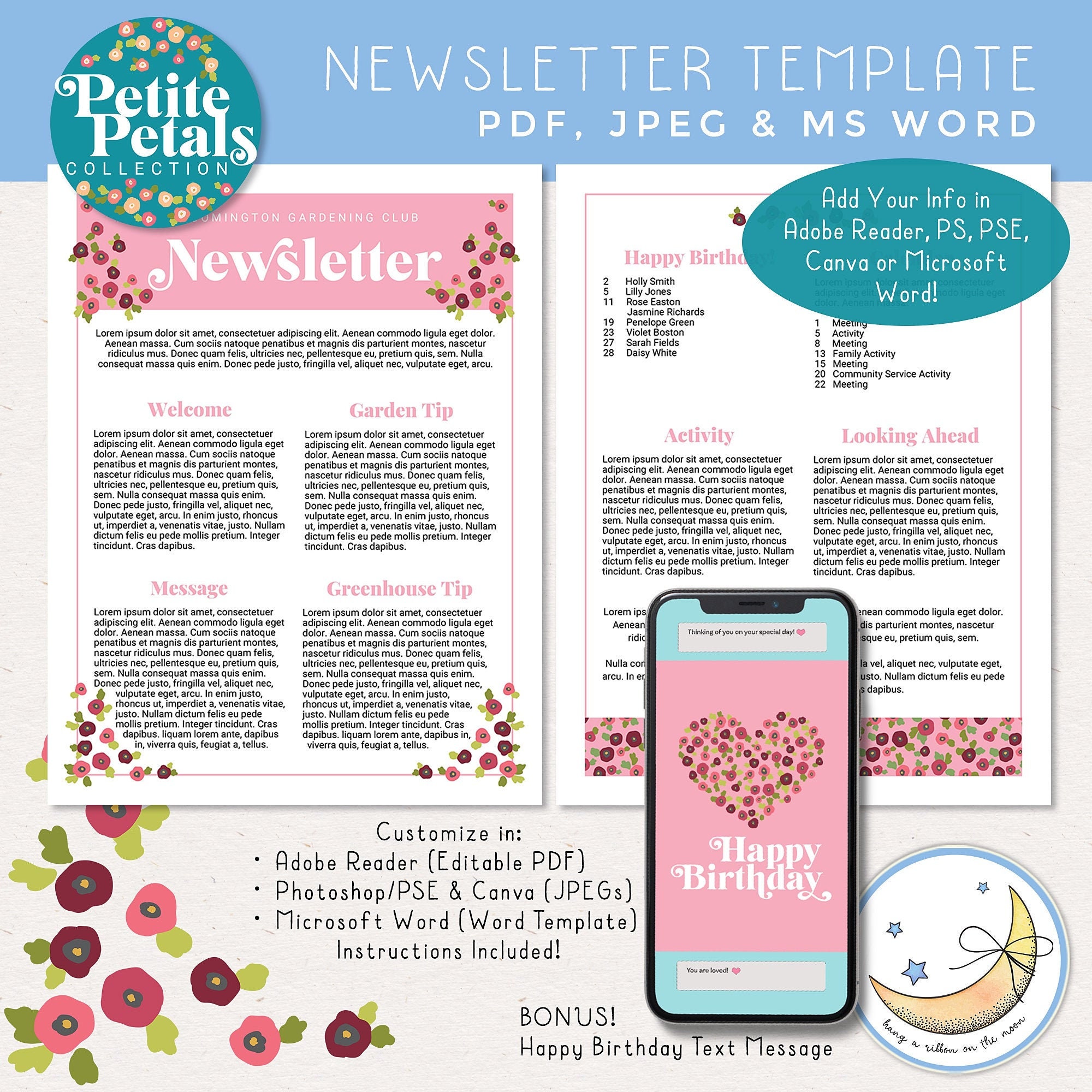 Newsletter Template, Two Pages, Editable in Adobe Reader, PS, PSE ...