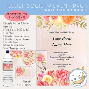 Relief Society Event Pack: Invitations, Posters, Decor and more, Use for RS Birthday Party or any event
