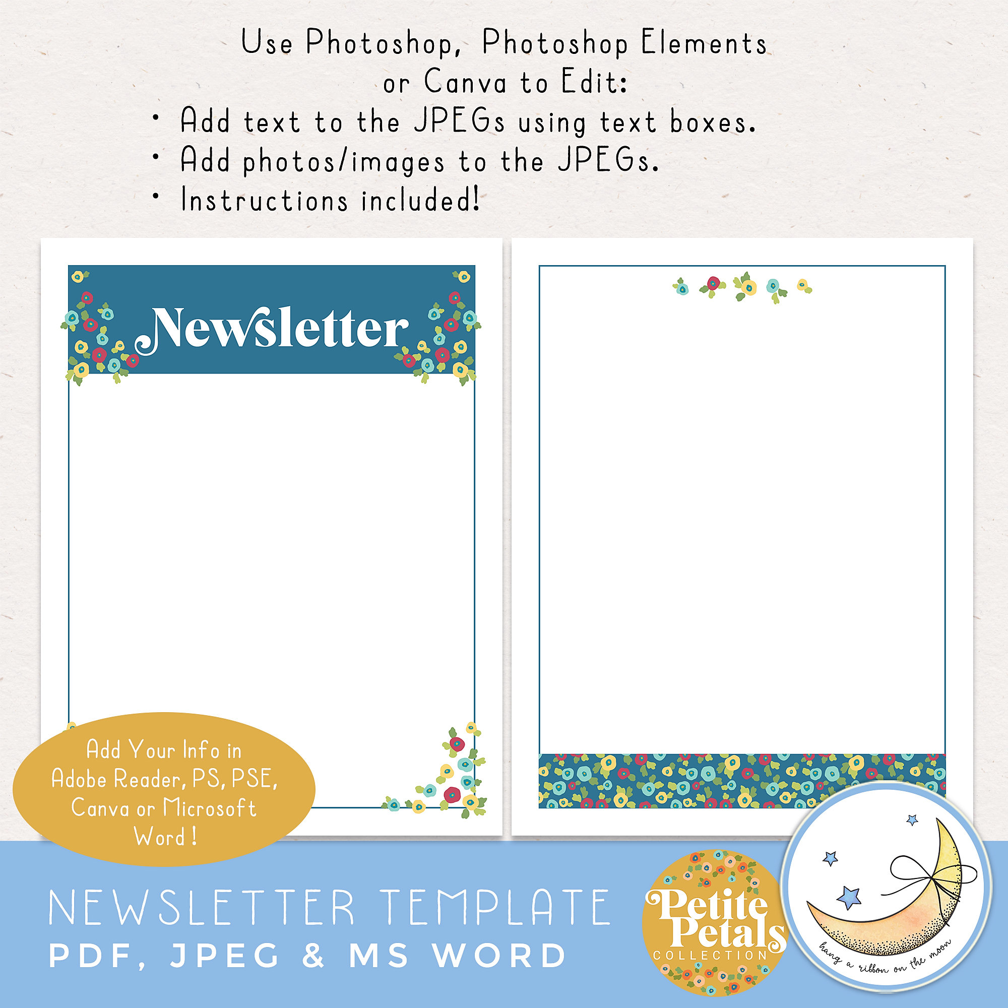 Newsletter Template, Editable in Adobe Reader, PS, PSE, Canva ...