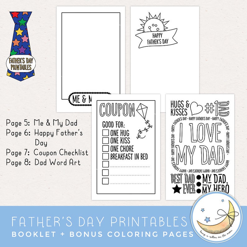 Father's Day Printable Booklet With Coloring Pages, Father's Day Craft ...