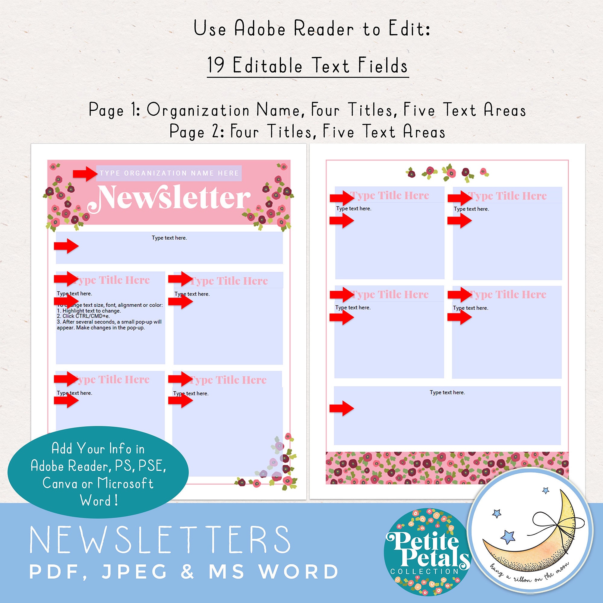 Newsletter Template, Two Pages, Editable in Adobe Reader, PS, PSE ...