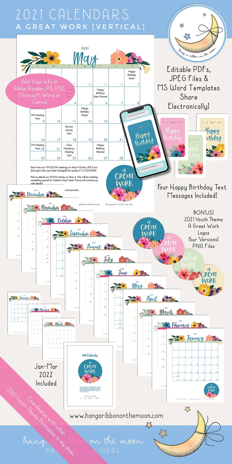 LDS Young Women 2021 Calendar Pack A Great Work Editable Etsy