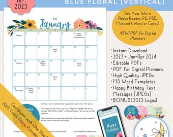 LDS Young Women 2023 Calendar, Youth Theme, Editable PDF, PDF for Digital Planners, JPEGs, Microsoft Word Templates, Vertical [Download]