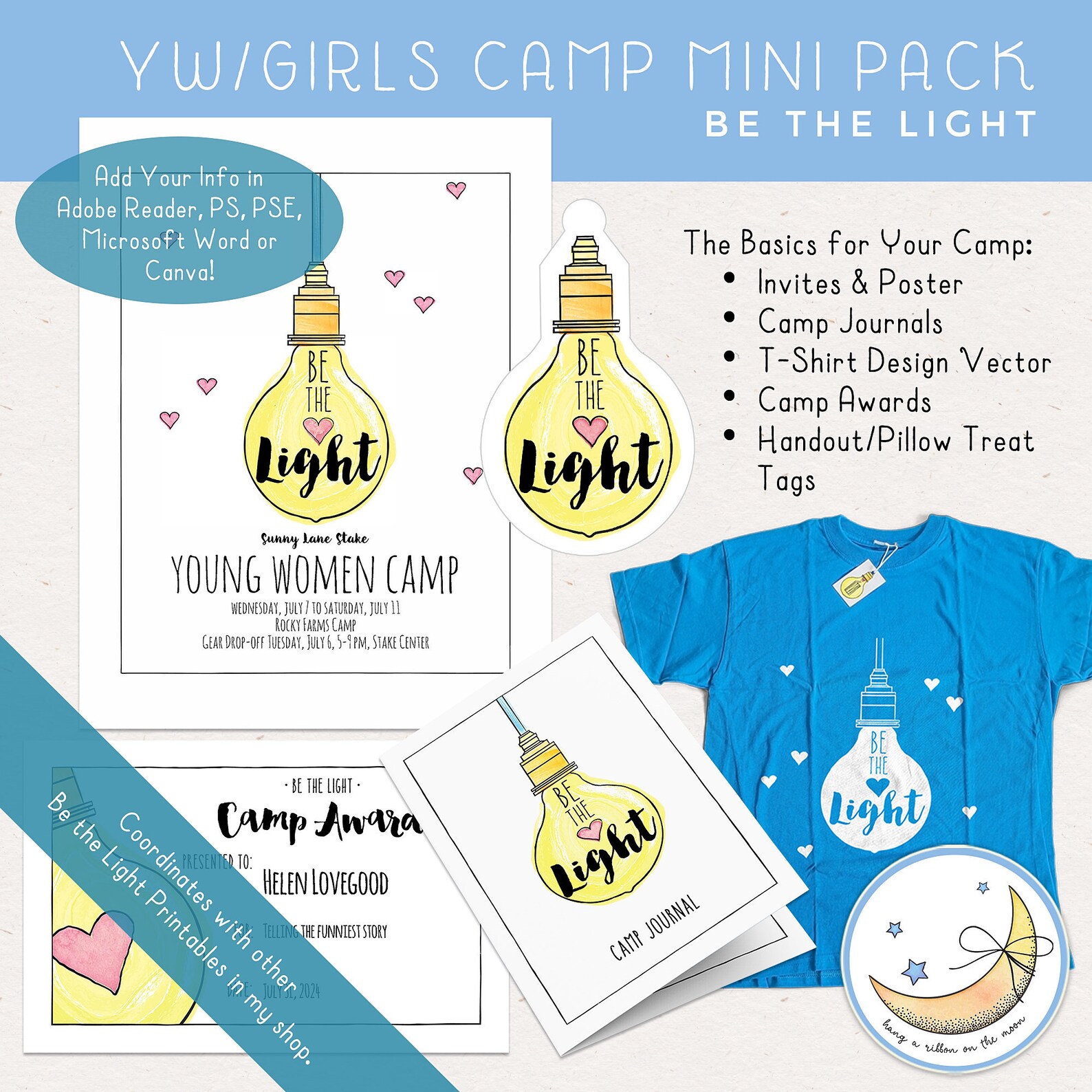 Young Women Girls Camp LDS Printables Pack Be the Light - Etsy