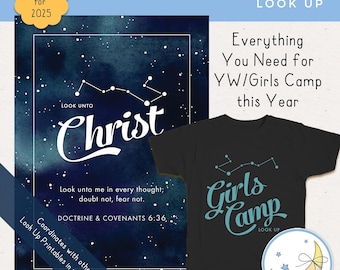 LDS YW Girls Camp Mega Pack 2025 Look Up, Posters, Tags, Journals, T Shirt Vectors, Candy Bar & Water Bottle Labels [Digital Download]