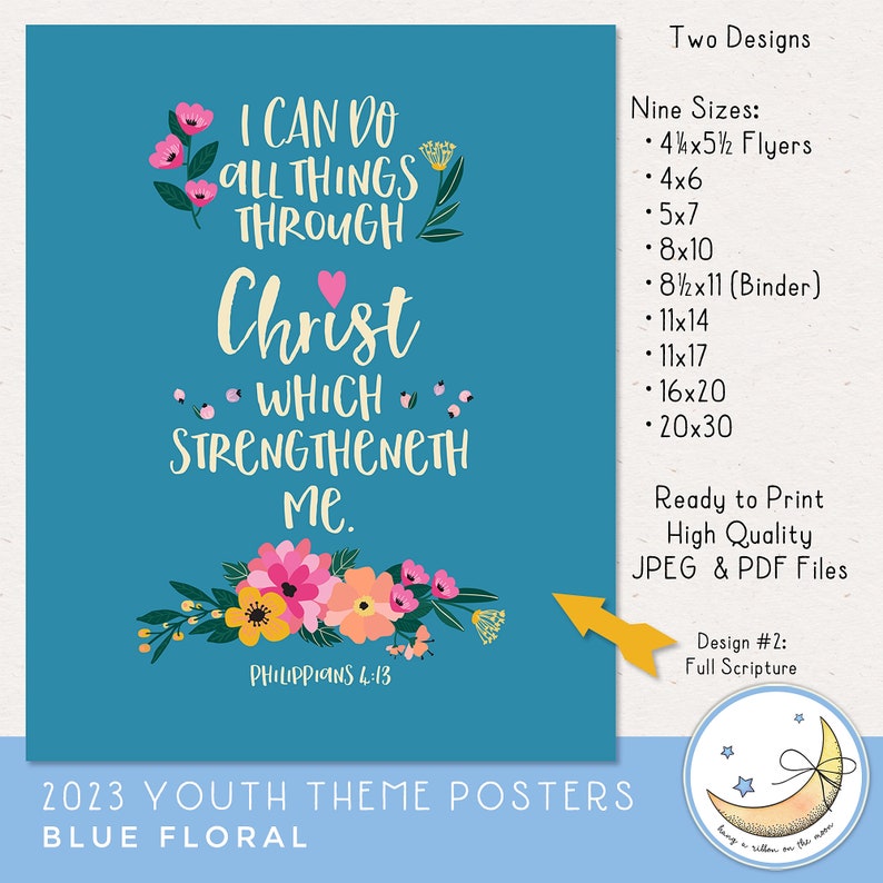 2023 LDS Young Women Youth Theme, All Things Through Christ, Philippians 413, Posters, 9 Sizes