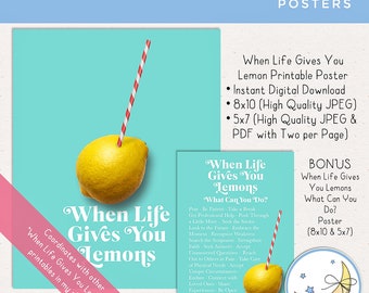 Inspirational Printable Posters, When Life Gives You Lemons Poster Pack with Bonus What Can You Do? Posters [Instant Digital Download]