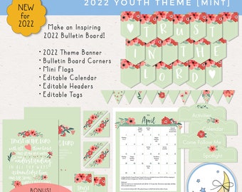 Trust in the Lord Bulletin Board Pack for LDS Young Women, 2022 Youth Theme, Digital Download, Mint Green & Peach