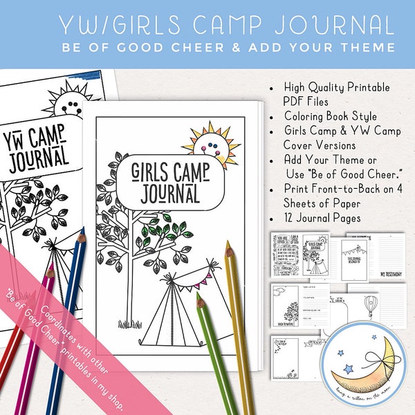 LDS Young Women Camp Girls Camp Editable Printable Journal, Coloring-Book Style, Digital Download
