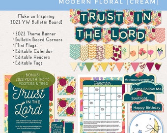 Trust in the Lord 2022 YW Bulletin Board Classroom Pack, LDS Youth Theme, Banner, Calendar, Headers, Tags [Printable Instant Download] Cream