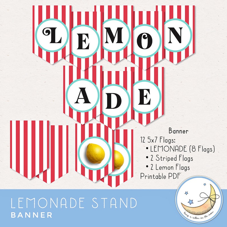 Lemonade Stand Printable Pack: Banner Signs Straw image 2
