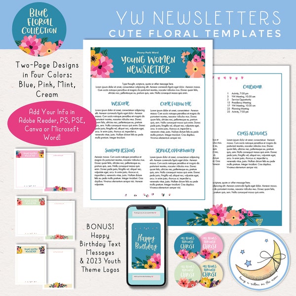 LDS Young Women Newsletter Templates, 2023 Youth Theme, Four Pack [Instant Download]