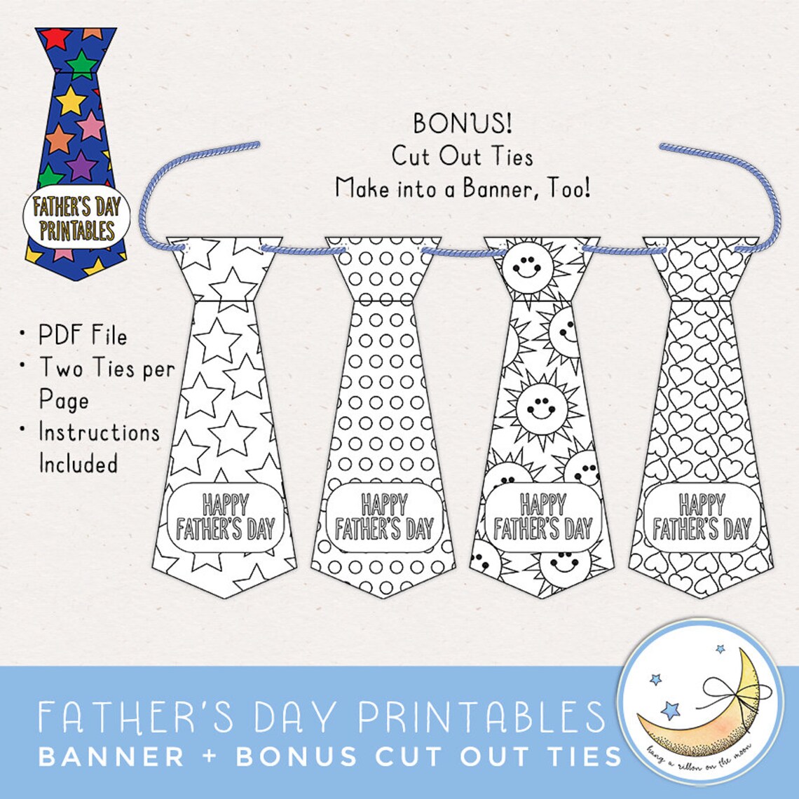 Father's Day Banner Printable & Paper Ties, Father's Day Craft: Use for ...